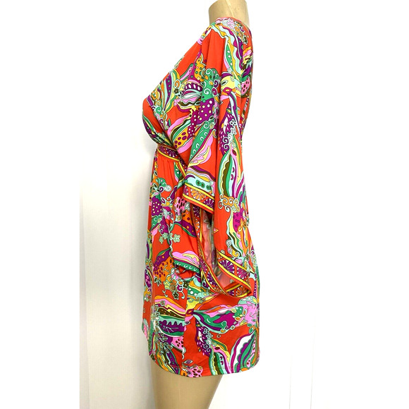 Trina Turk Swim Cover Up Mini Dress Flutter Sleeve V Neck Tunic Orange F… - Picture 4 of 6